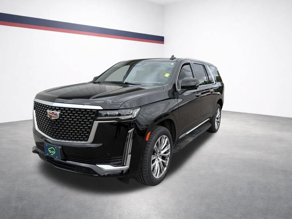 2022 Cadillac Escalade ESV Premium Luxury in Black Raven — front three-quarter view